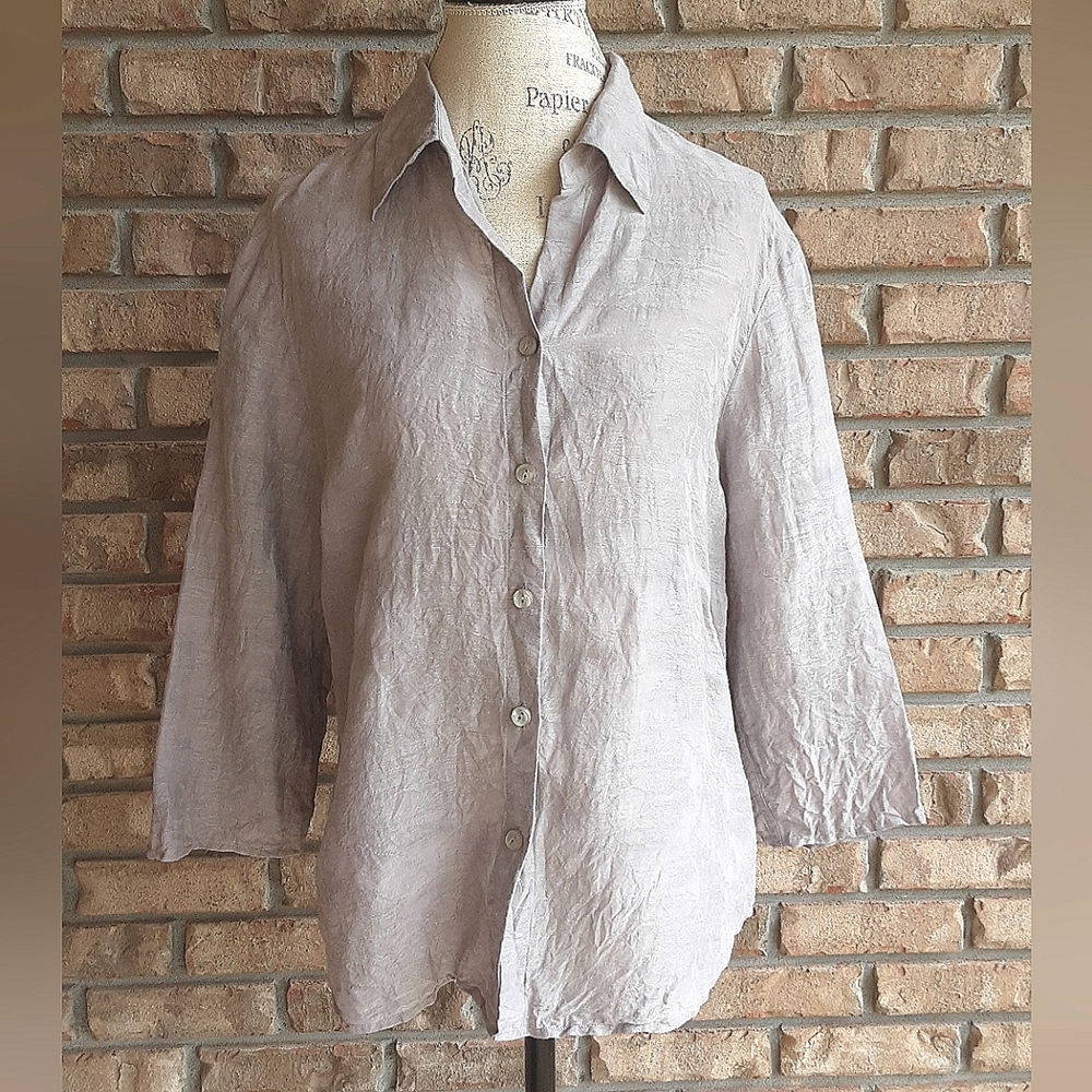 J. Jill Silk/Linen Blend Button Front Shirt Size Large.